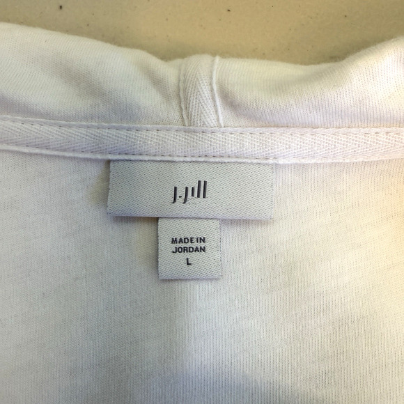 J. Jill Sweatshirt Jacket Womens Size L White Cotton Linen Beachy Coastal Hood - Picture 4 of 9
